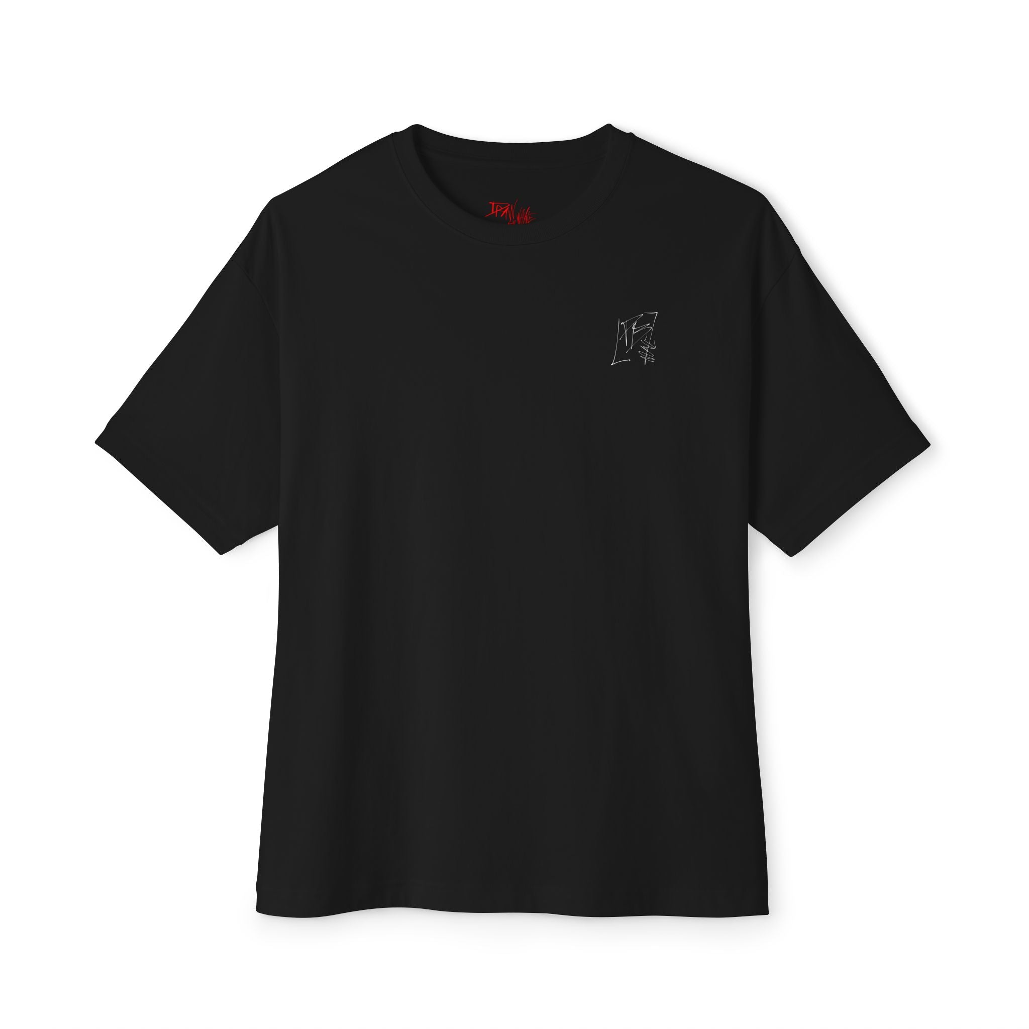 Minimal White Oversized T‑Shirt with Red Script Neck Print