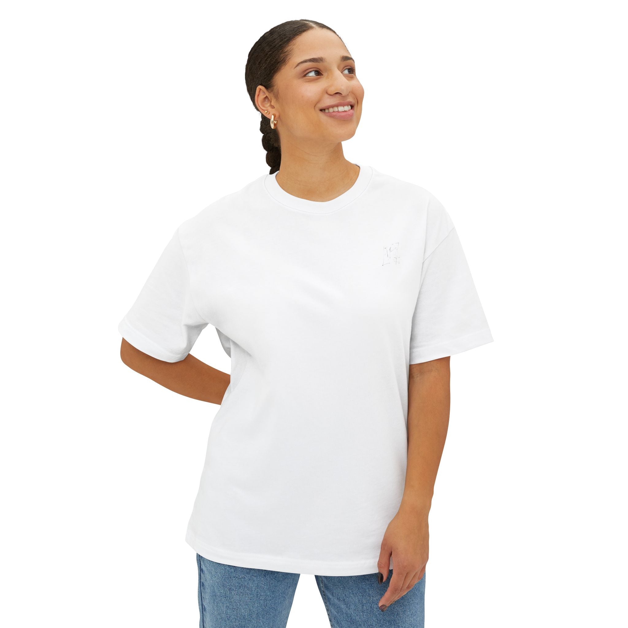 Minimal White Oversized T‑Shirt with Red Script Neck Print