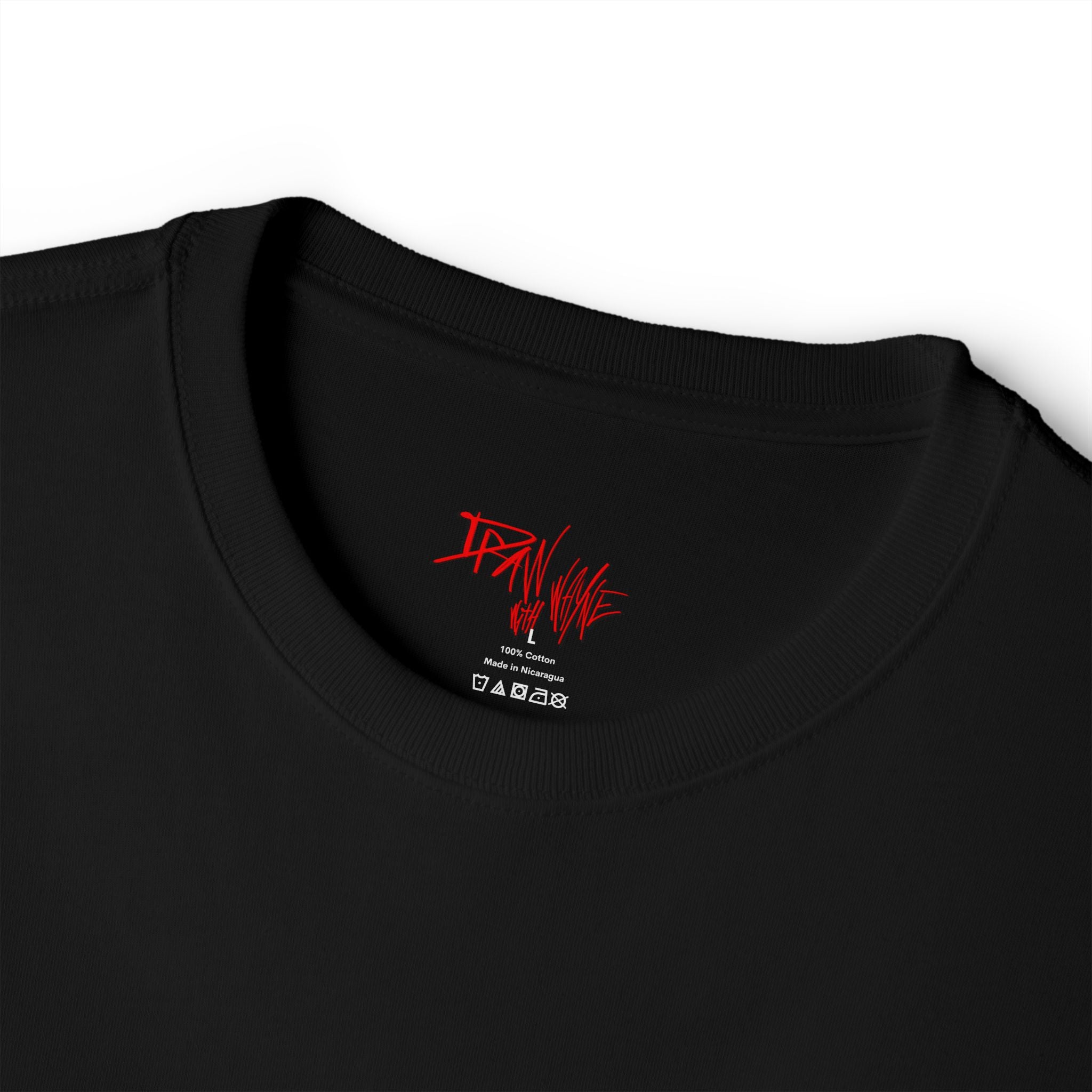 Minimal White Oversized T‑Shirt with Red Script Neck Print